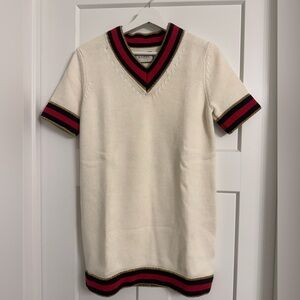 Gucci Women’s V-Neck Sweater Dress in Cream with Red and Black Trim